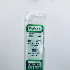 Evergreen 100 Styrene Plastic Strips 0.010"x 0.020"x 14"  (10)