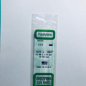 Evergreen 113 Styrene Plastic Strips 0.015" x 0.060" x 14" (10)