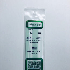 Evergreen 114 Styrene Plastic Strips 0.015"x 0.080" x 14" (10)