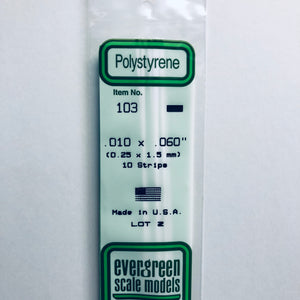 Evergreen 103 Styrene Plastic Strips 0.010"x 0.060" x 14" (10)