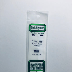 Evergreen 117 Styrene Plastic Strips 0.015"x 0.156" x 14"  (10)