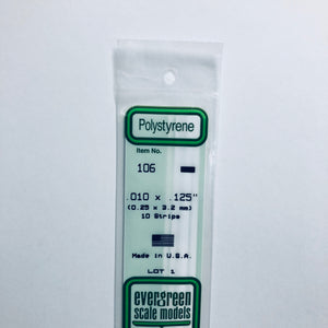 Evergreen 106 Styrene Plastic Strips 0.010" x 0.125" x 14" (10)