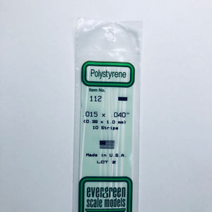 Evergreen 112 Styrene Plastic Strips .015x.040 x 14"  (10)