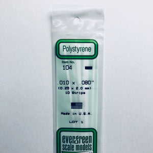 Evergreen 104 Styrene Plastic Strips 0.010" x 0.080" x 14" (10)