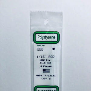 Evergreen 222 Styrene Plastic Rod 1/16" ) 0.062" x 14" (8)