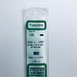 Evergreen 105 Styrene Plastic Strips 0.010" x 0.100" x 14"  (10)