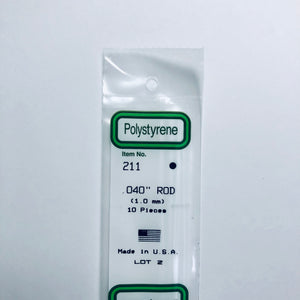 Evergreen 211 Styrene Plastic Rod 0.040" x 14"  (10)