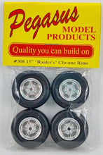 Load image into Gallery viewer, Pegasus 1/24 Rim &amp; Tire Set  308 15" Raider's Chrome (4)