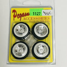 Load image into Gallery viewer, Pegasus 1/24 Rim &amp; Tire Set 1127W Crossbars Rims w/ Wide Whitewall Tires (4)
